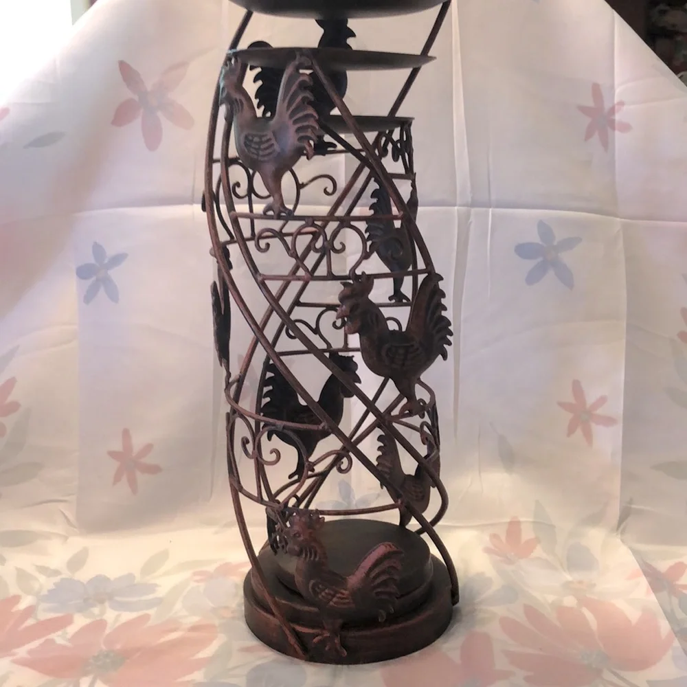 Three Stackable Rooster Motif Pillar Candle Holders 16.5x6”, 13.75x5”& 12x4.25”